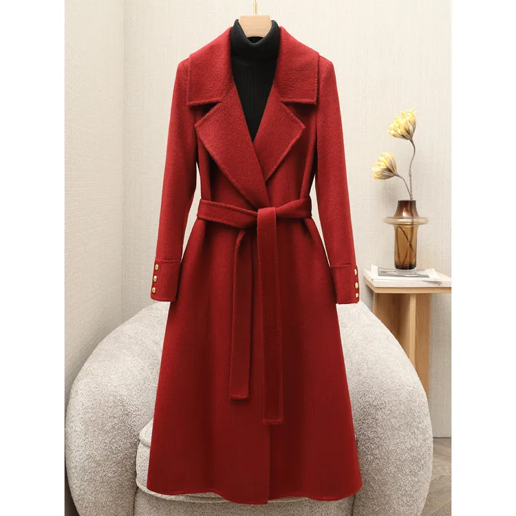 双面羊绒大衣2026秋冬新款赫本风羊毛大衣女修身外套腰带宽松女款