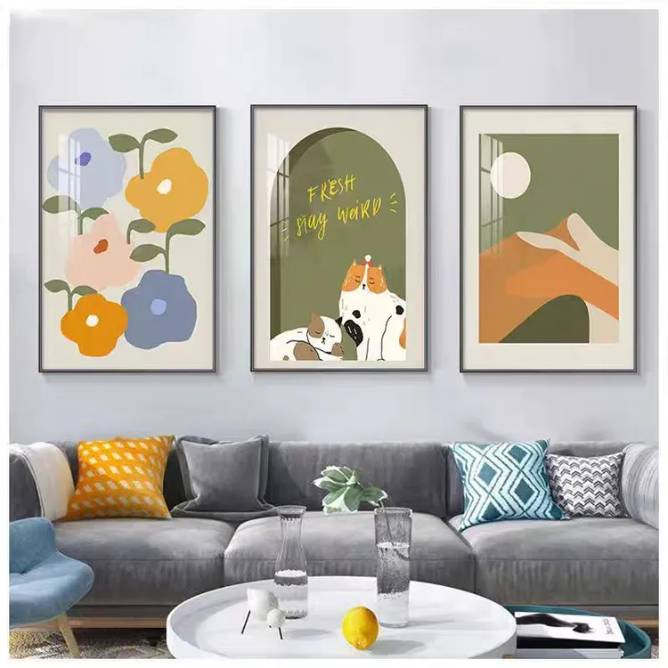 【北欧ins风三联】砂岩肌理画餐厅客厅潮流定制装饰挂画