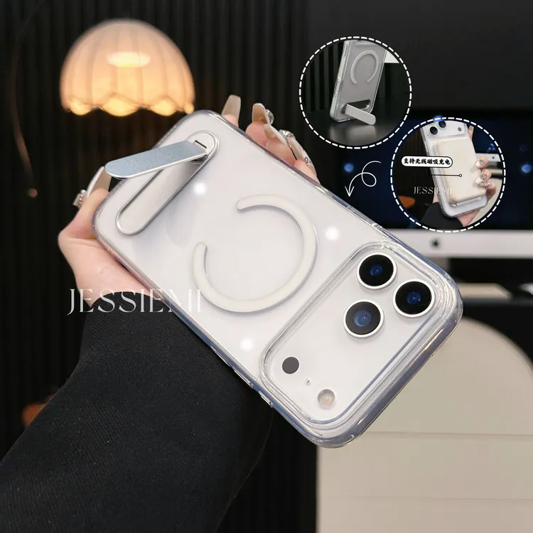 适用苹果17promax手机壳磁吸充电iPhone16大孔旋转支架15透明防摔