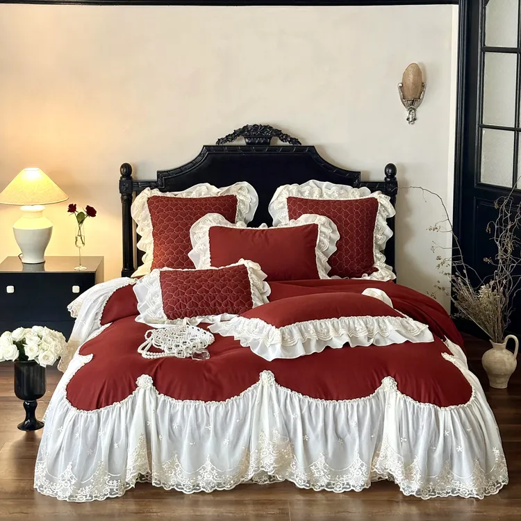 床盖款公主风全棉长绒棉高端床品四件套法式纯棉轻奢床单款床品