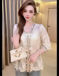  【海棠花开】重工钉珠显瘦气质宽松设计感上衣