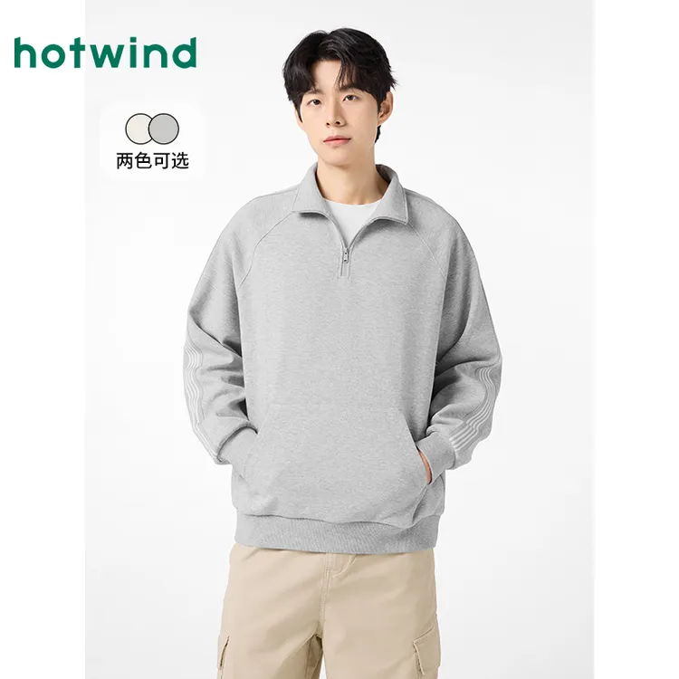 热风净版卫衣2025年春季新款男士美式半门襟拉链卫衣F20M25102