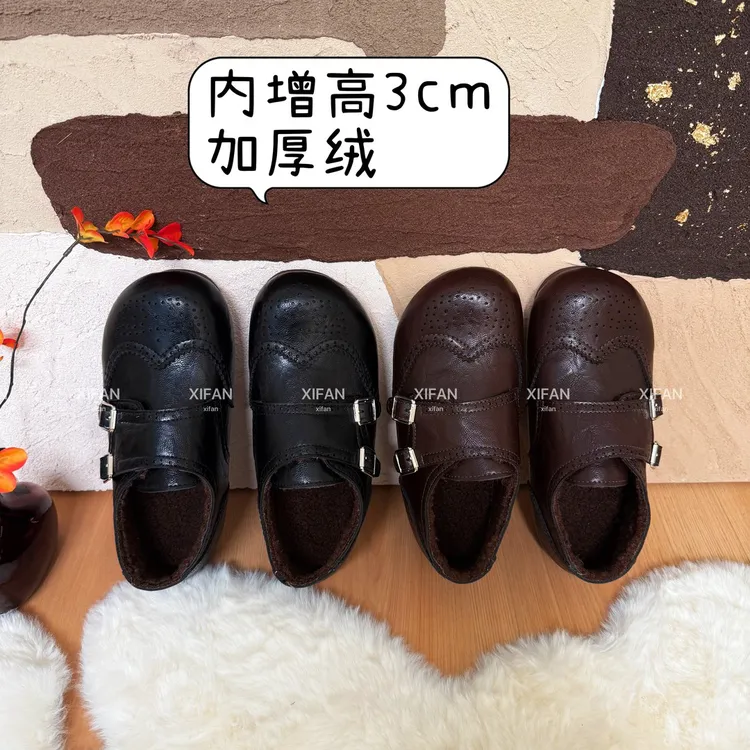 【喜番】2025秋冬新款纯色民族风勃肯布洛克皮面雕花棉鞋东大门韩版