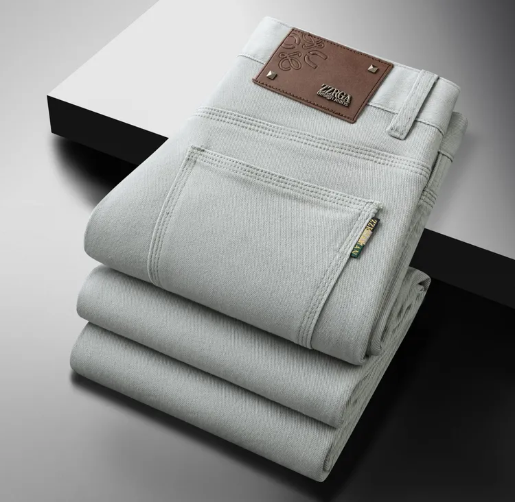 YUANNIU/原牛秋季新款高端定制款男士牛仔裤时尚弹力修身小直筒