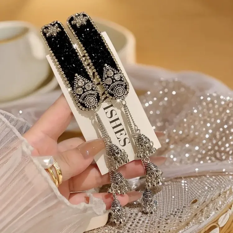 古风新中式闪钻铃铛流苏发夹女气质优雅侧边夹掰掰夹刘海夹古装商品图