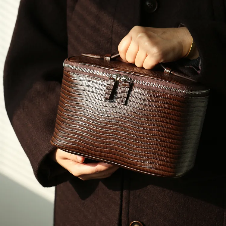 sainkho山叩高级感真皮蜥蜴纹化妆包牛皮手提旅行出国化妆品收纳