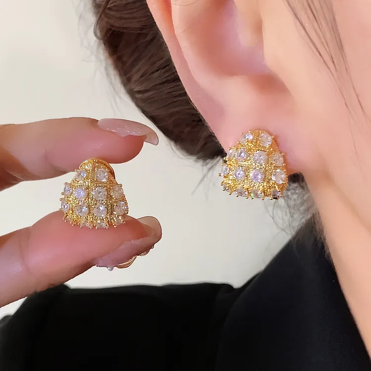 铜合金合成锆石耳饰 s925时尚简约百搭几何三角形弹力扣耳钉1539