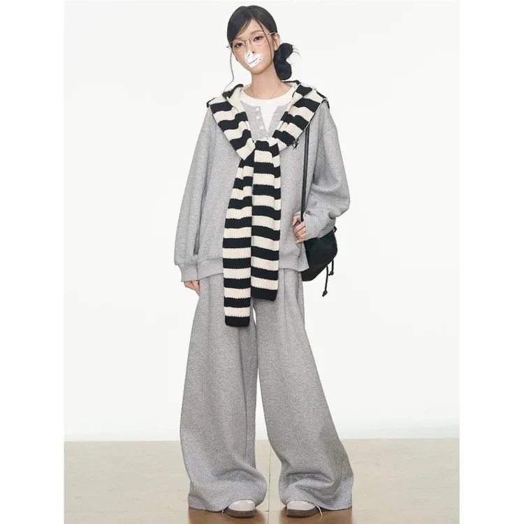 2025早秋新款休闲运动慵懒风卫衣套装女韩系通勤百搭高级感