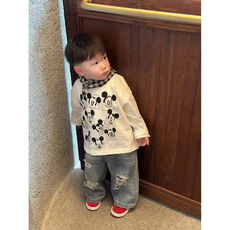 儿童韩版纯棉宽松长袖T恤卡通图案男女童休闲打底衫圆领上衣