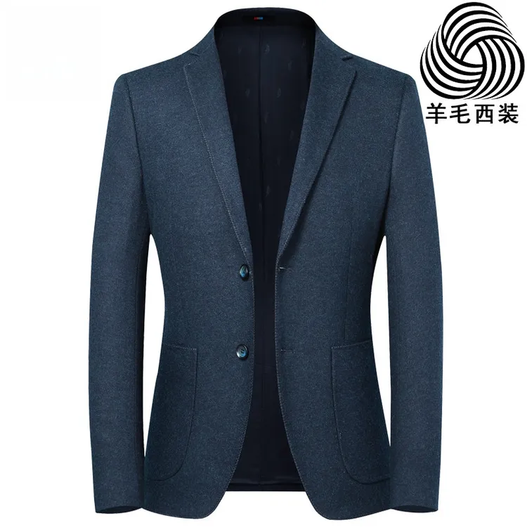 羊毛西装外套男士秋冬季新款上衣单件休闲西服韩版毛呢料单西垫肩