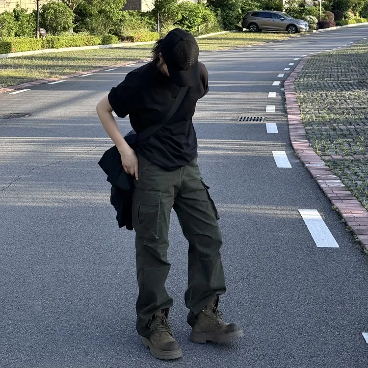 TSSSISI 墨绿灰直筒休闲美式阔腿四季工装裤