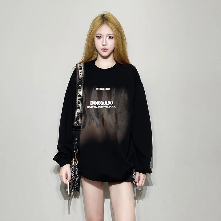 2025初秋美式卫衣女秋冬新款潮牌高级感宽松慵懒风圆领无帽春秋款