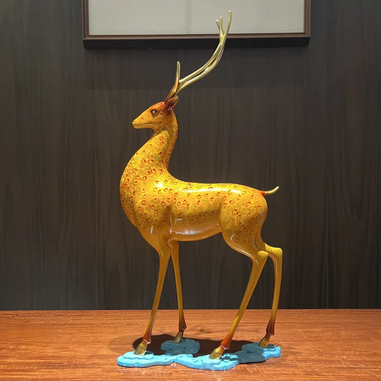 【如意九色鹿】小号大漆黄铜居家玄关办公室客厅摆件创意铜工艺品