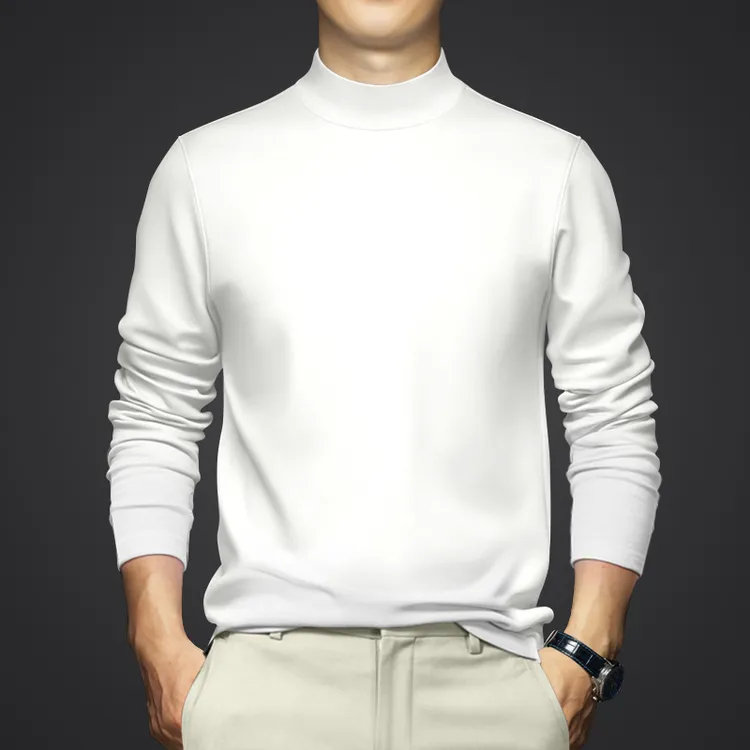 轻奢莫代尔空气层半高领长袖t恤男秋冬加厚款保暖热胆中领打底衫