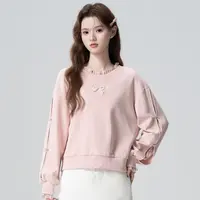 粉色假两件卫衣女春秋2025秋季新款条纹拼接宽松无帽套头短款上衣