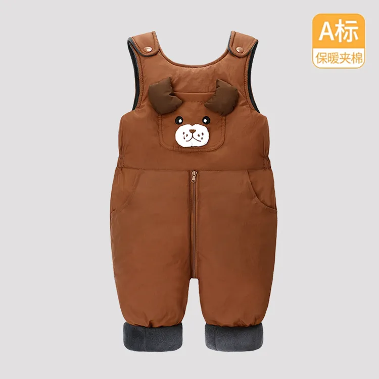 宝宝背带裤儿童加绒加厚棉裤男童女童加厚保暖连体裤可开档一体棉