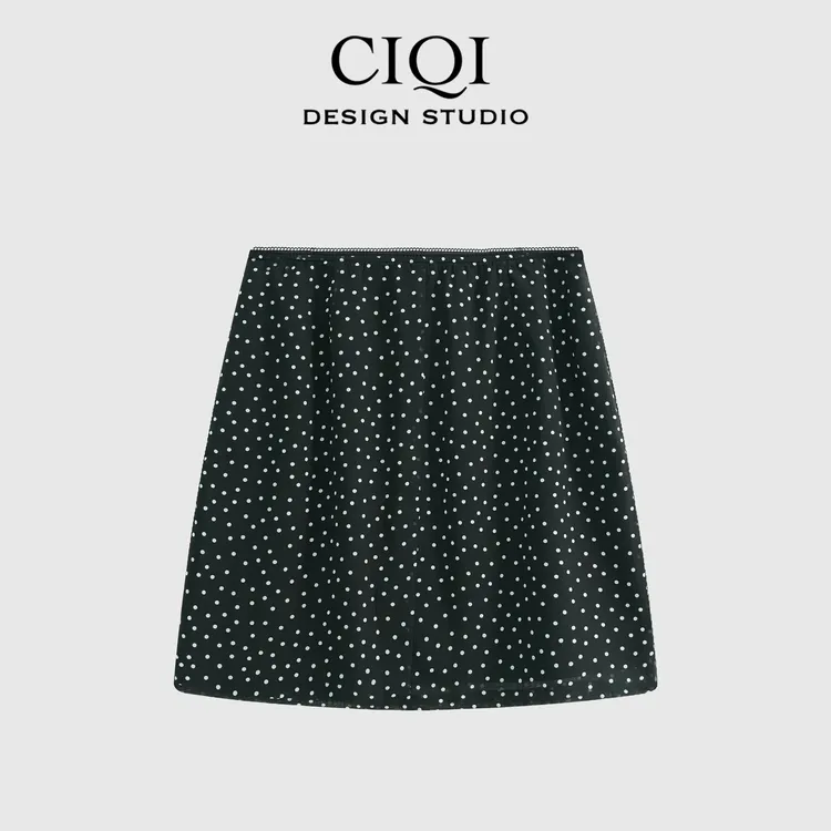 CIQI STUDIO【法式波点】夏季复古波点薄款显瘦高腰半身裙25S5318J