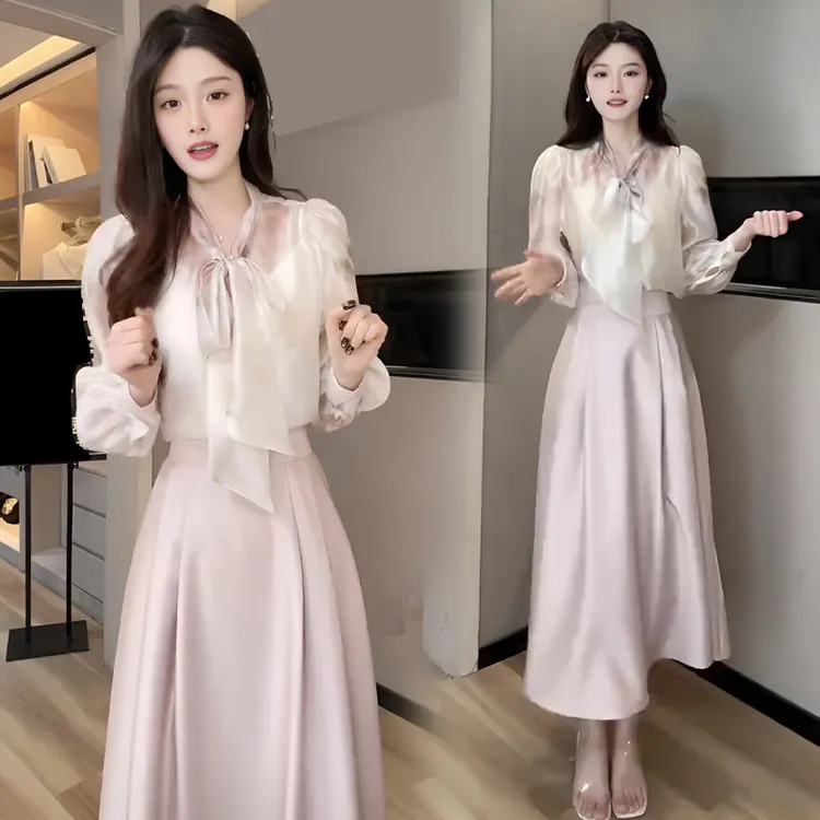 春秋2025新款高级感洋气时尚时髦气质小香风衬衫高腰半身裙套装女