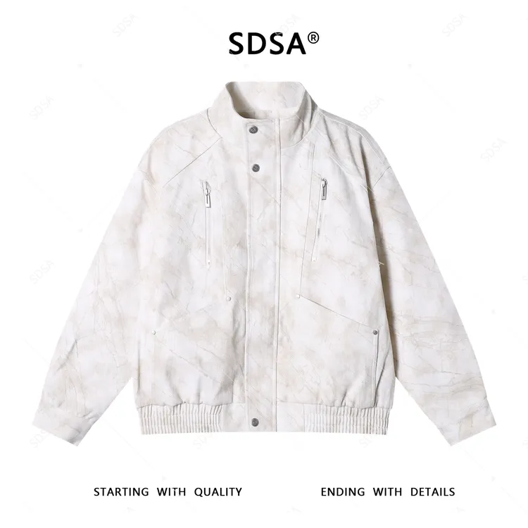 SDSA秋冬新款男士痞帅扎染拉链多口袋立领外套按扣设计百搭夹克