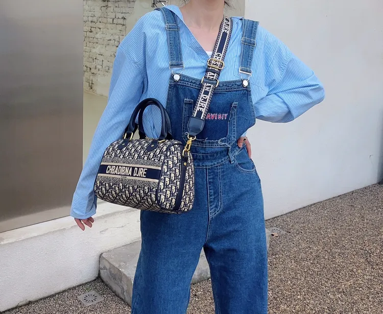 Djre「正品现货」奢品定制时尚刺绣手提大号波士顿枕头包