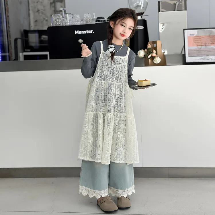 女童韩系蕾丝连衣裙套装洋气新款中大儿童休闲6-12岁女童春秋套装