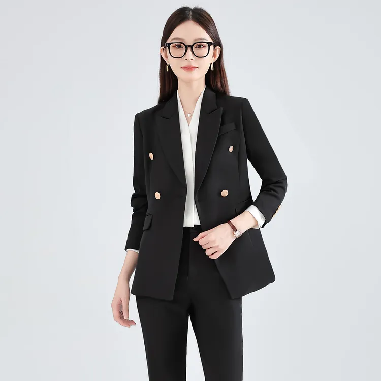 黑色正装女套装高级感大学生职业西装教资面试轻职场穿搭西服外套