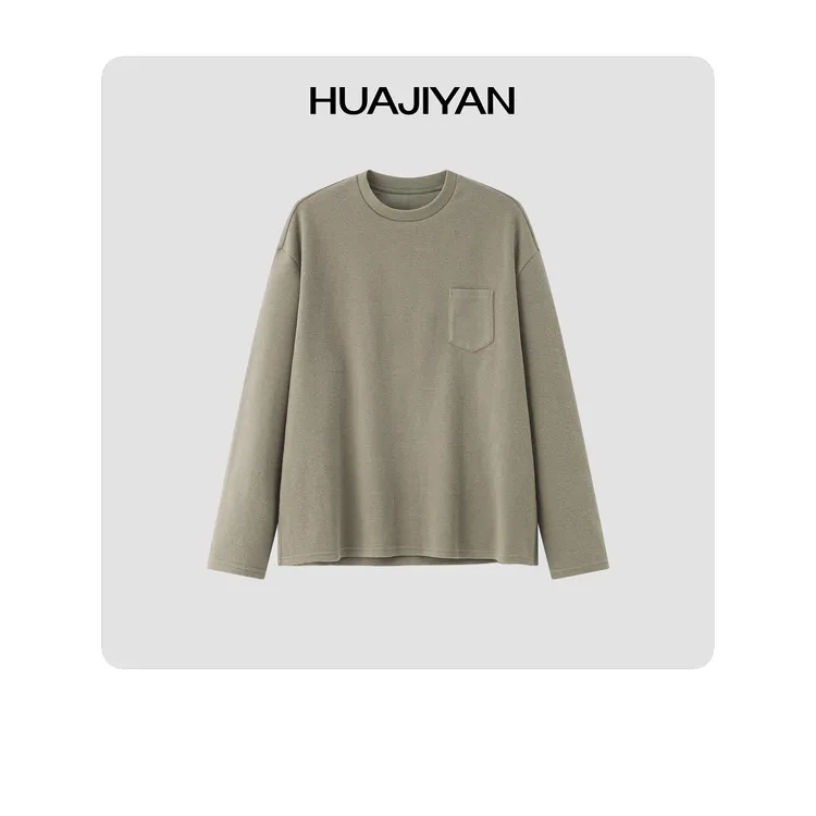 华吉言/HUAJIYAN【绿豆糕】定制珠地面料侧开叉宽松小圆领卫衣