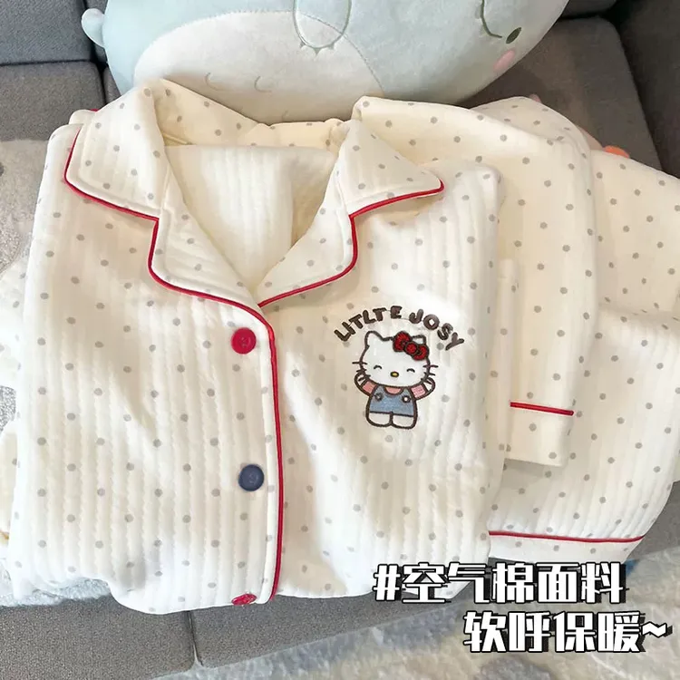 卡通HelloKitty空气棉睡衣儿童秋冬季夹层加厚可爱甜美家居服套装
