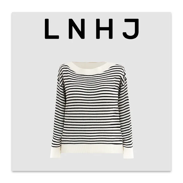 LNHJ【松弛诗笺】一字肩条纹针织长袖套头毛衫