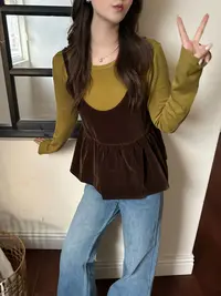 XIANJIE欧货褶皱吊带打底两件套