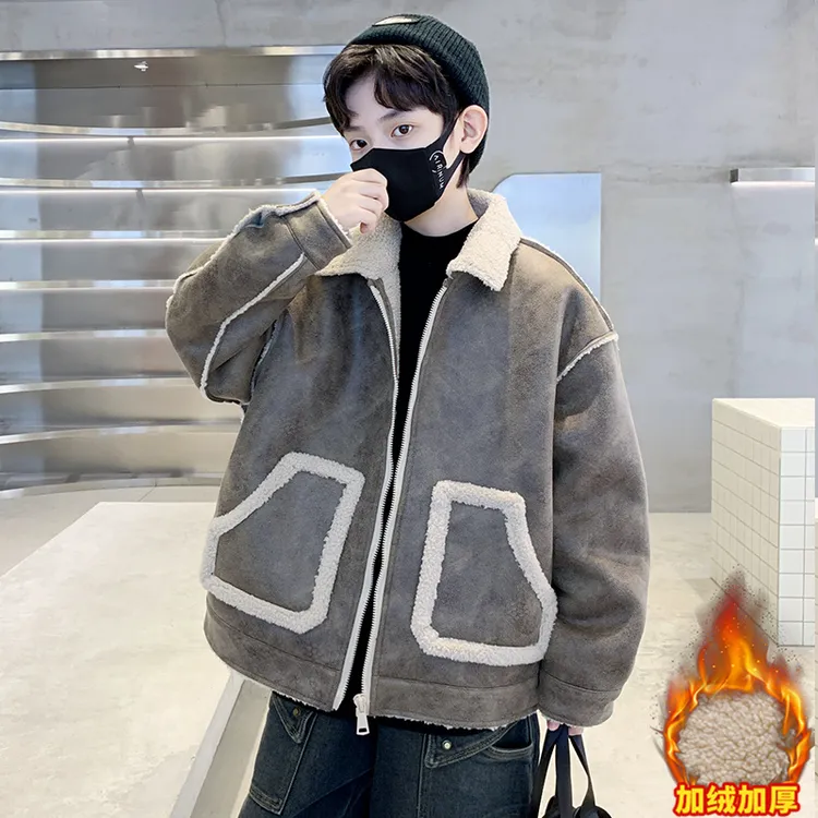 儿童装男童冬装加绒外套2025新款中大童秋冬款加厚皮衣冬男孩外套