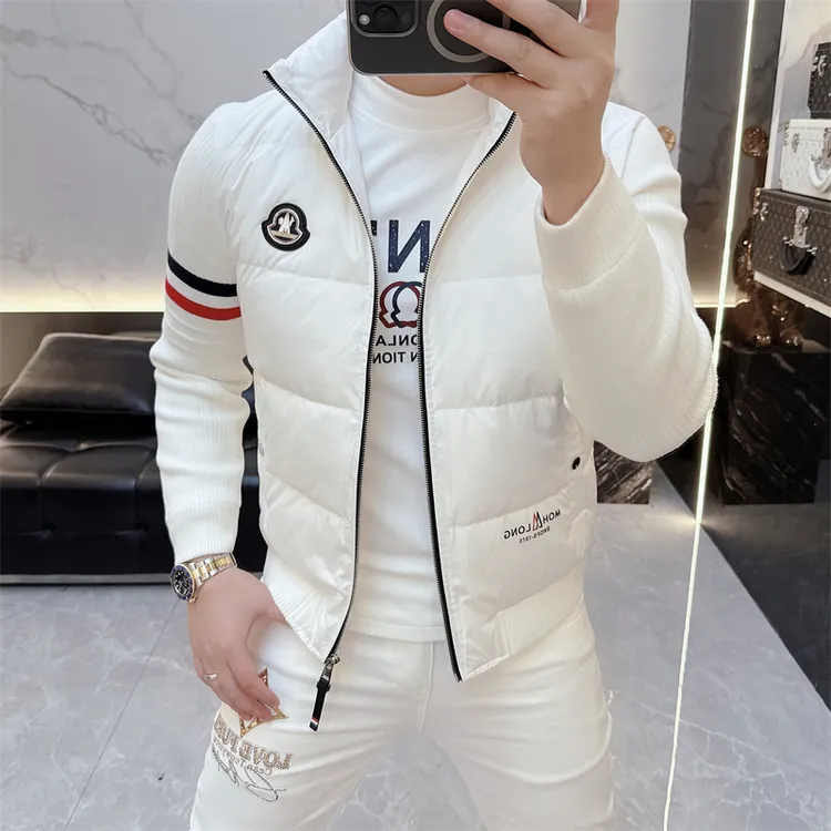 2025冬季欧货立领羽绒服潮牌帅气徽章轻薄男时尚修身针织拼接外套