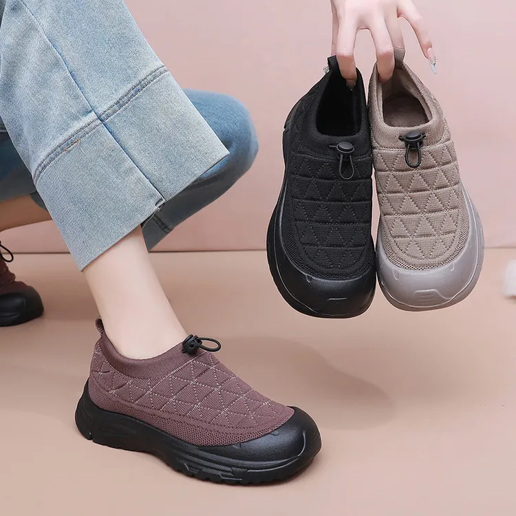 伴贝舒冬季加绒防滑棉鞋一脚蹬软底舒适轻便久穿不累女鞋妈妈鞋