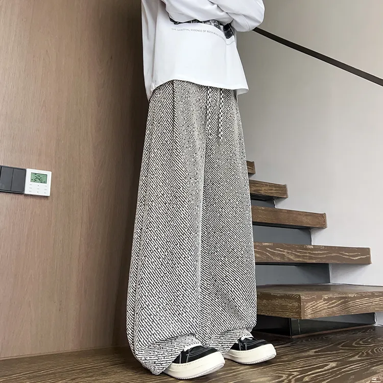 美式复古小香风休闲裤子男秋季薄款垂感宽松潮流直筒阔腿拖地长裤