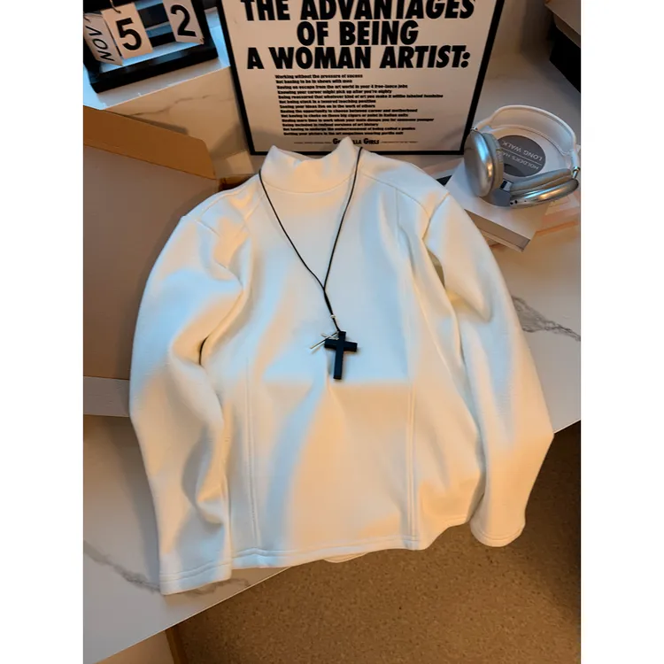 纯色半高领德绒打底衫男冬季加绒加厚长袖T恤高级感内搭打底卫衣