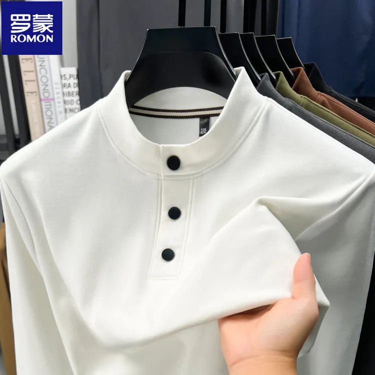 罗蒙秋冬季双面绒长袖T恤男立领纯色徳绒休闲卫衣潮流男士打底衫