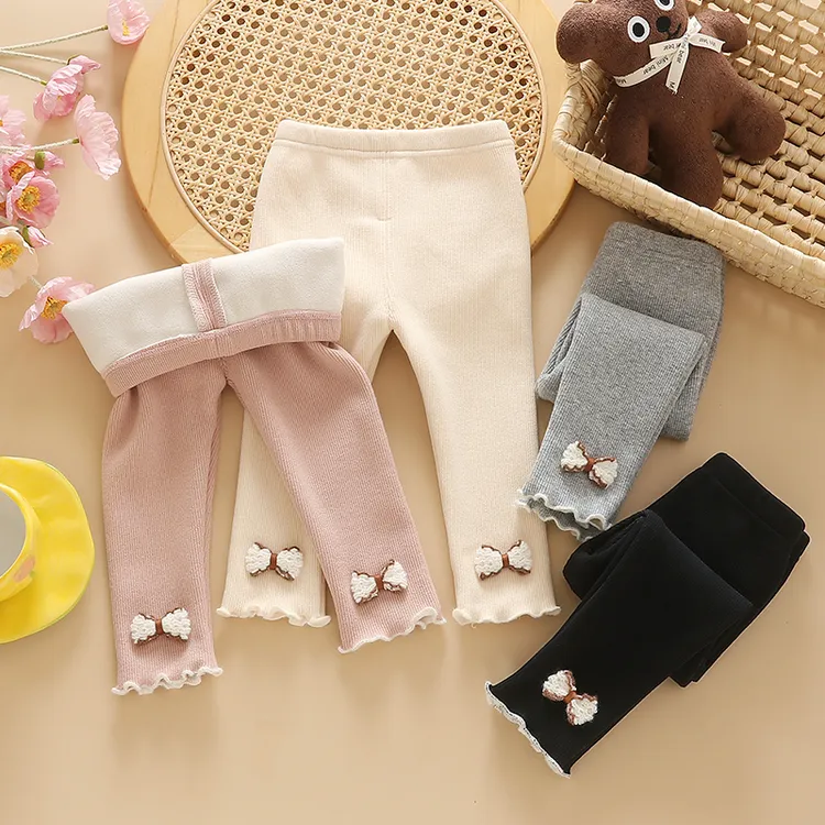 女童新款加绒打底裤松紧长裤童秋冬加绒加厚童裤弹力百搭外穿