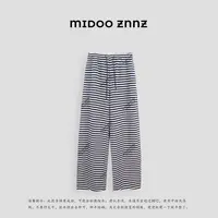 MIDOO ZNNZ 复古条纹针织阔腿慵懒风抽绳直筒休闲裤16806M