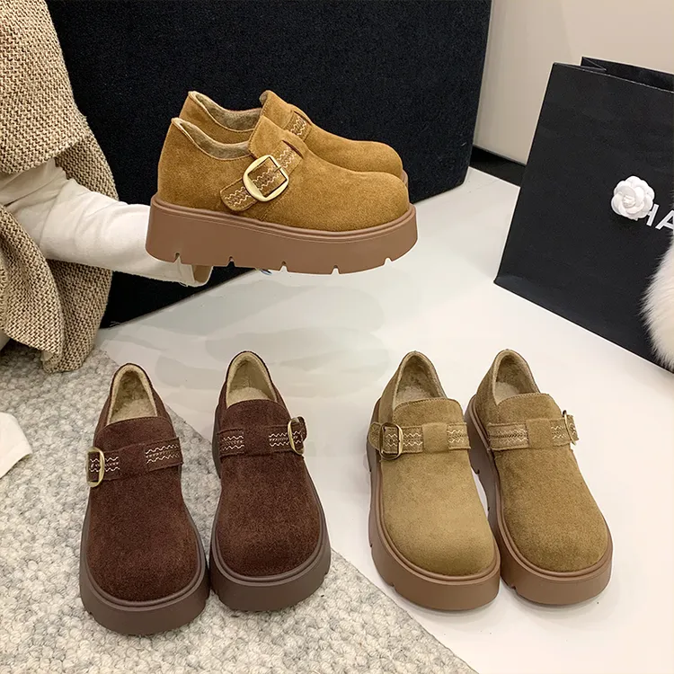 牛皮勃肯鞋女秋冬时尚穿搭增高厚底一脚蹬复古女款鞋1103