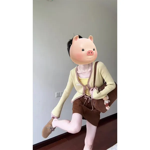 甜美复古撞色钩花外套爱心镂空系带针织开衫女+内搭+裙子时尚套装