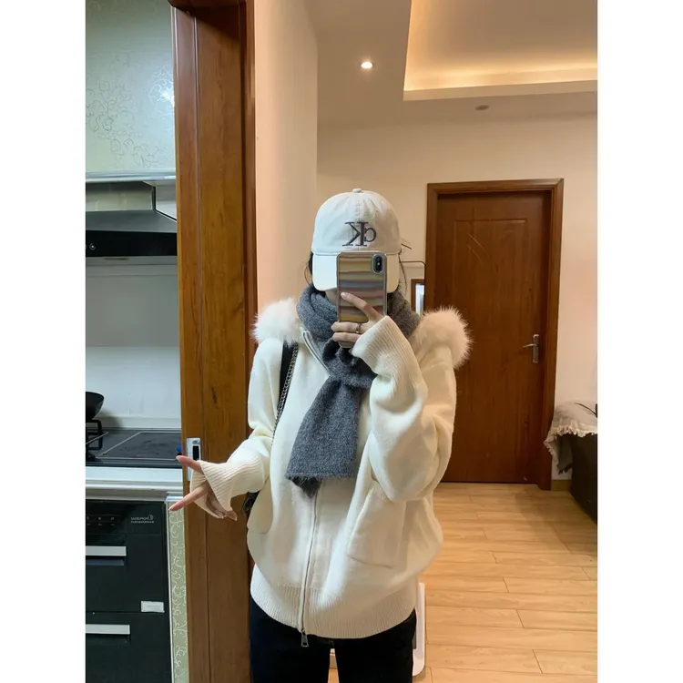 秋季新款气质毛领针织衫短外套休闲时尚复古感女装出游穿搭