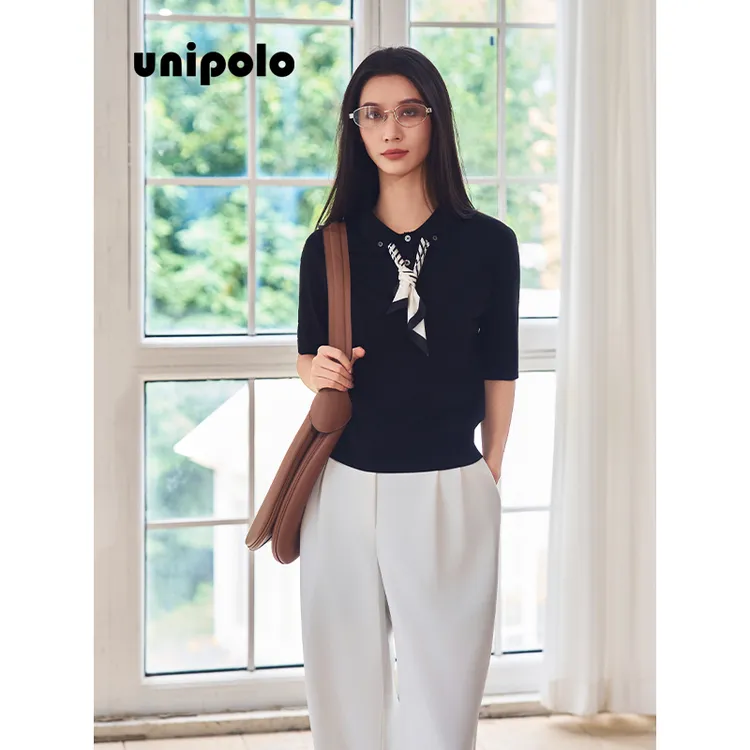 UNIPOLO（全羊毛）丝巾领设计百搭显瘦POLO衫