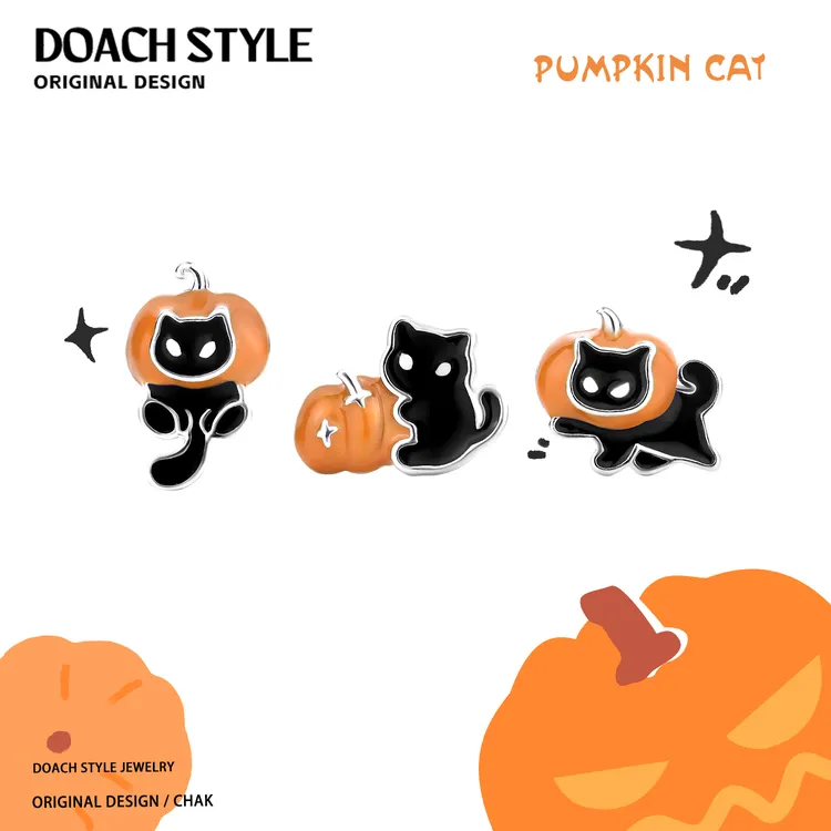 925银耳饰 南瓜猫耳钉原创小众设计冷淡风趣味猫咪耳饰耳环养耳洞