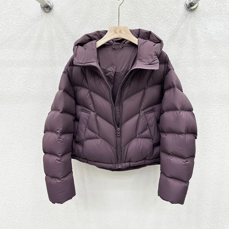90白鸭绒云朵泡芙感连帽羽绒服女短款加厚面包服2025冬季冬季外套