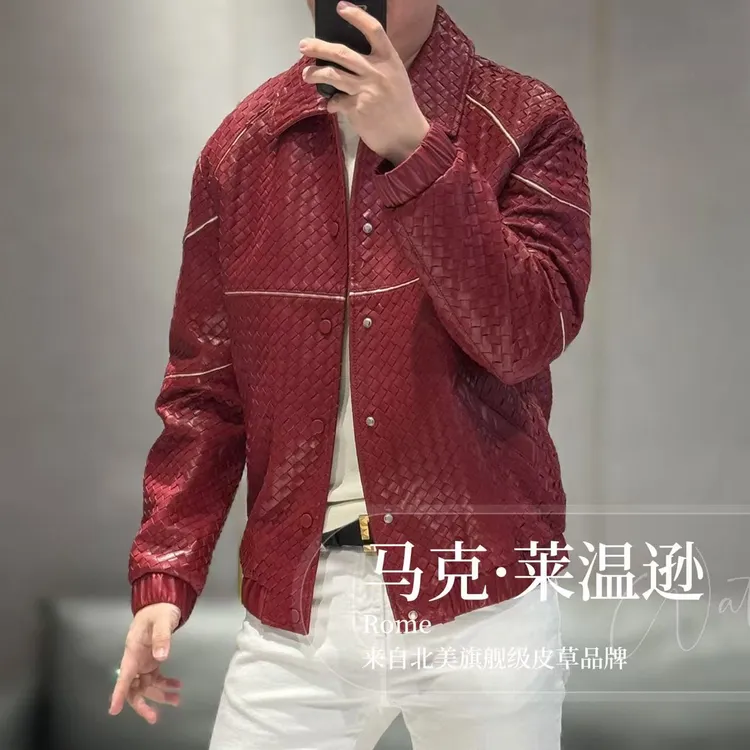 【马克·莱温逊】B*V方向高端旗舰级进口头层羊皮编织溜肩夹克JQ-13