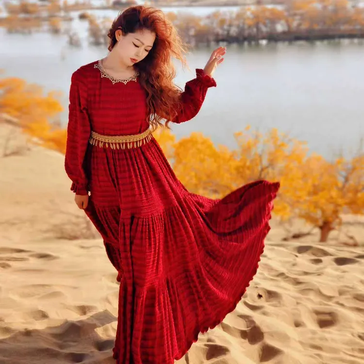 【董艺旅行穿搭】朱雀·大摆裙原创设计连衣裙旅行拍照女神战袍