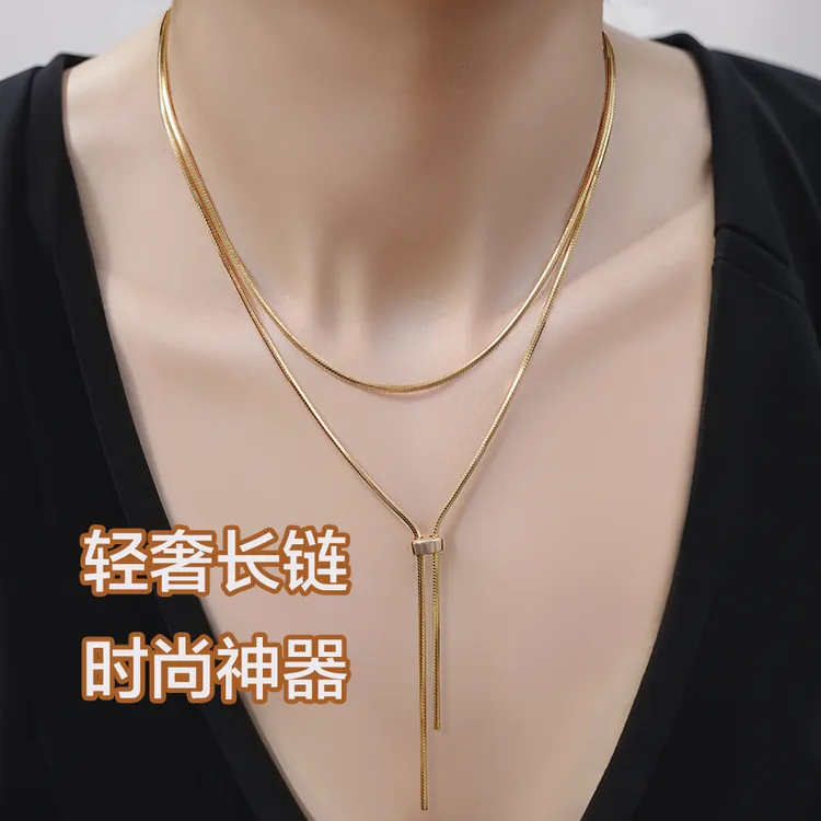 链子925银 蛇骨项链抽拉长款双层叠戴毛衣链搭衣服小众高级感新款