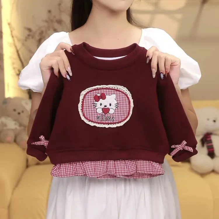 趣奇贝贝 女童加绒卫衣冬季新款2025假两件衣服儿童宝宝长袖上衣