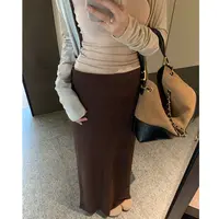 慵懒松弛感高腰垂坠感半身裙女秋季新款百搭休闲后开叉a字长裙子