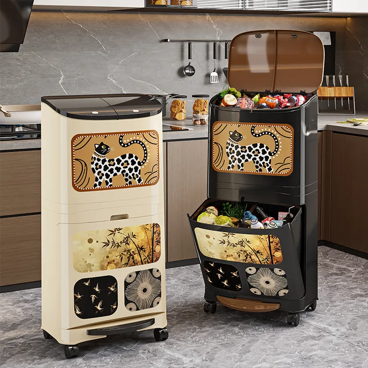 安家日记垃圾桶家用厨房专用高款可移动轻奢高档免弯腰分类卫生桶